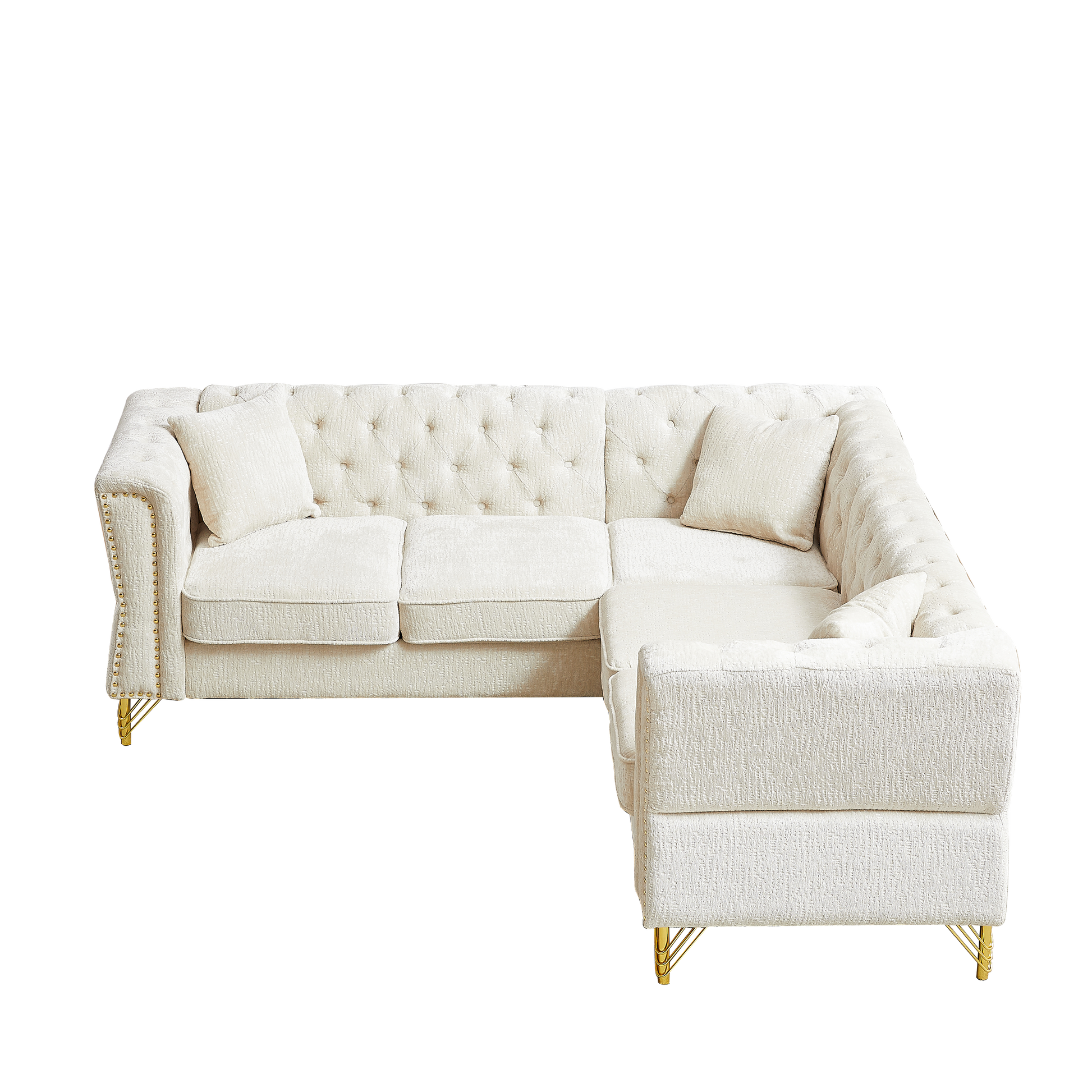 81.5 Inch Chenille Corner Sofal Shaped Sectional Couch, 5 Seater Corner Sofas With 3 Cushions For Living Room, Bedroom, Apartment, Office Beige Foam Chenille 5 Seat