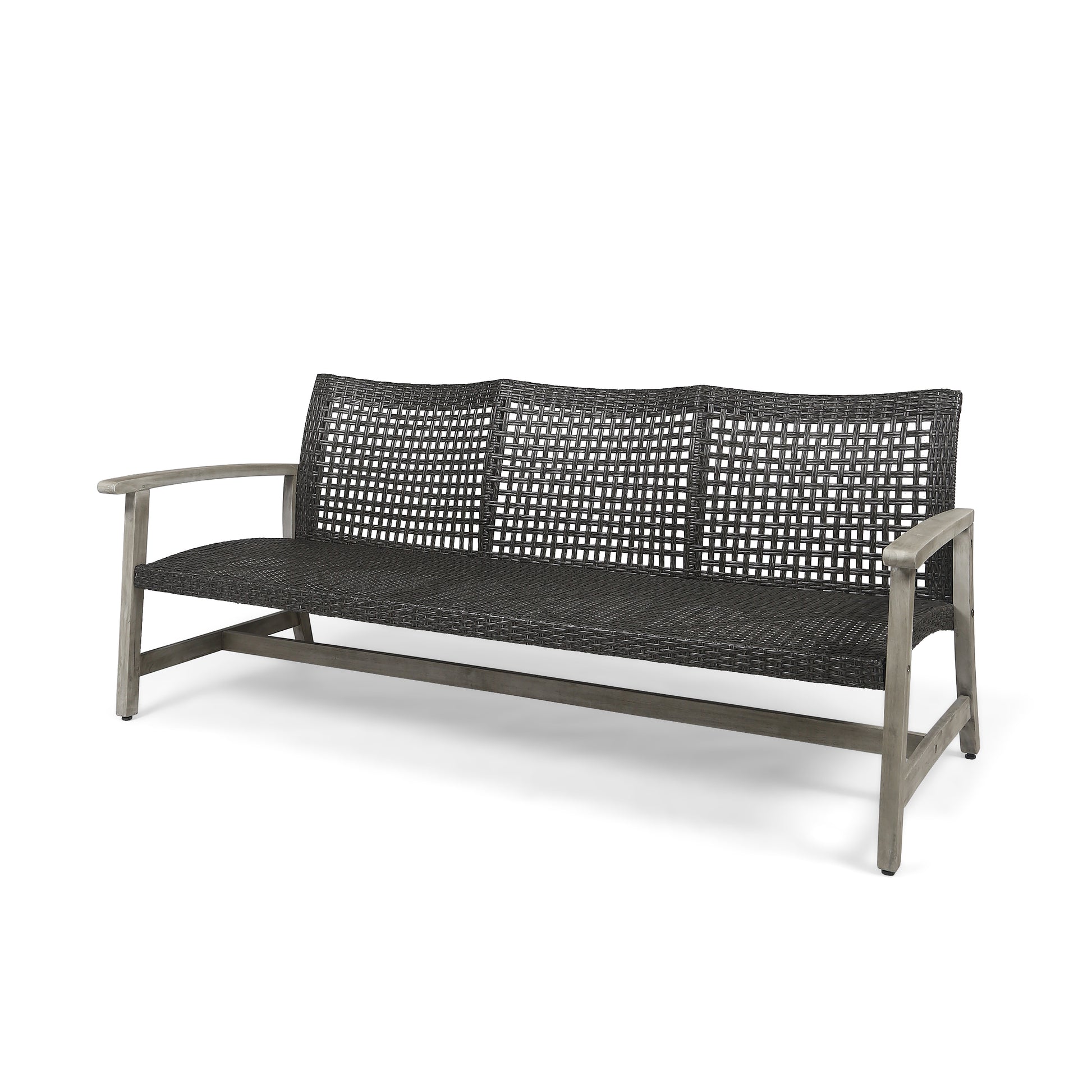 Hampton Wood Wicker 3 Seater Grey Metal & Wood