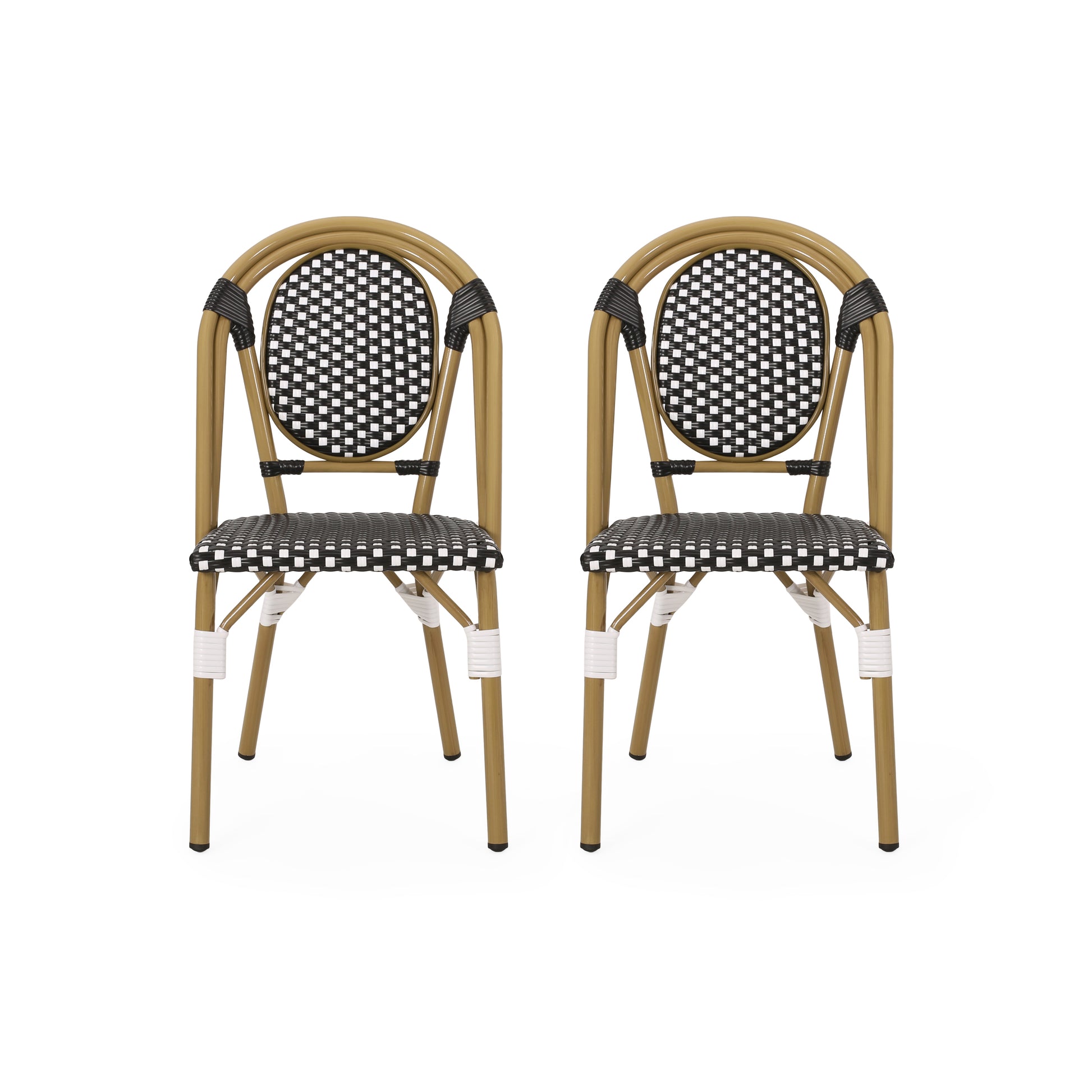 French Bistro Chair White Black Rattan