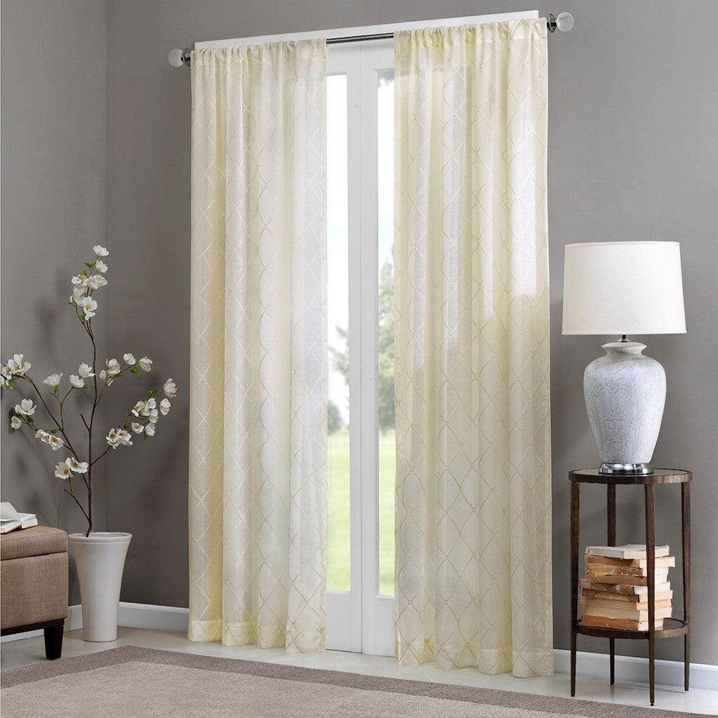 Diamond Sheer Window Curtain Panel Only 1 Pc Panel Ivory Polyester