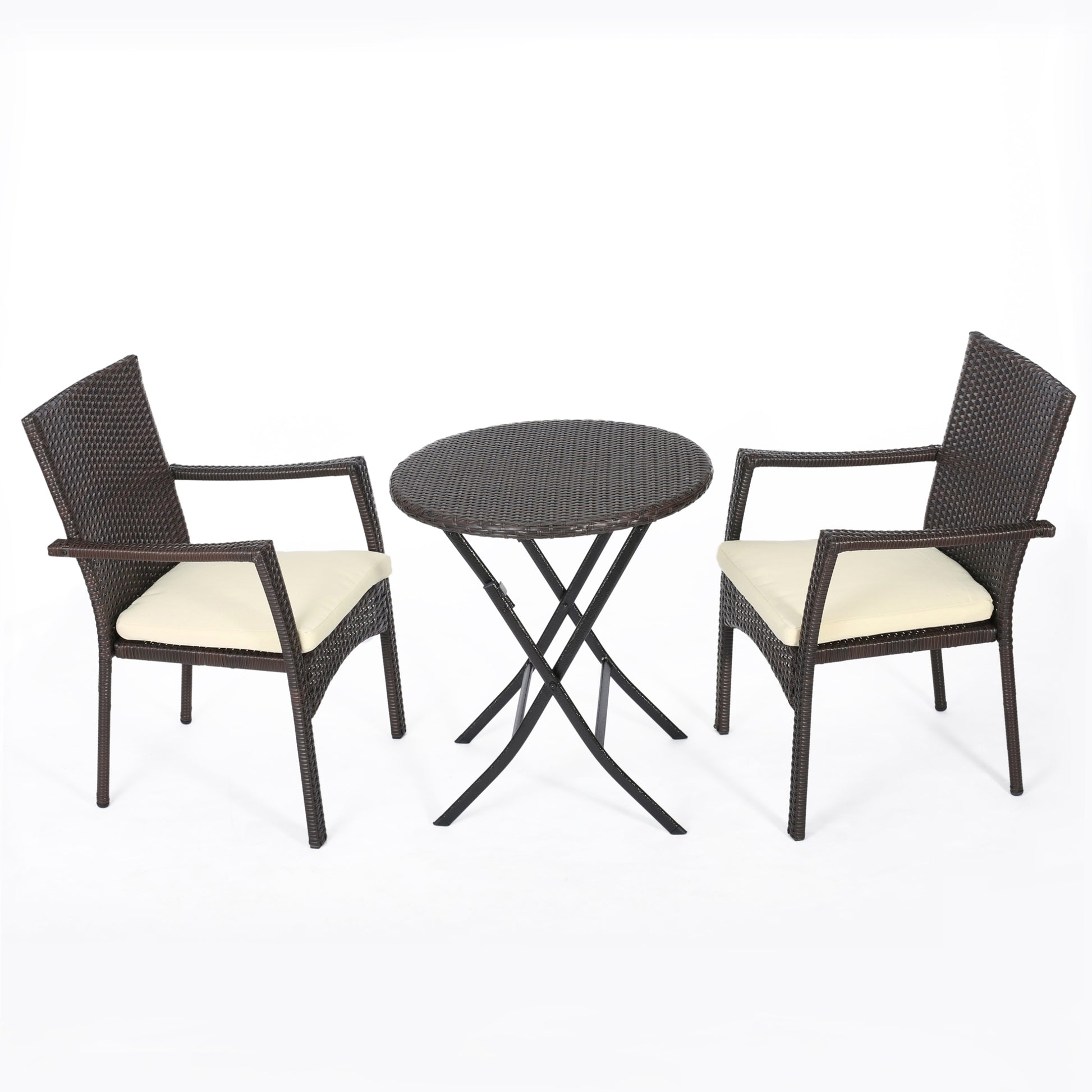 Elba Bistro Set Brown Multi Pe Rattan Iron Waterproof Fabric