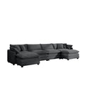 Corduroy Sofamodern Upholstered 4 Seater With 3 Footstools Corduroy Fabric Sofaoffice Living Room Apartment Comfortable Sofa, Easy To Assemble With 2 Arm Pillows And 4 Throw Pillows Grey Corduroy 4 Seat