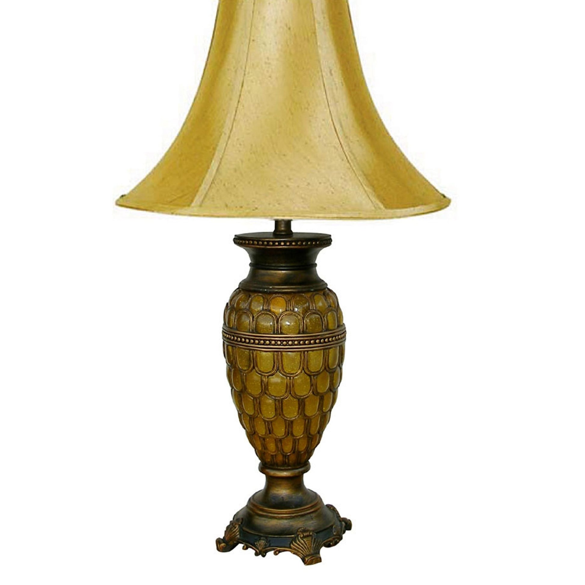 31" Tall Polyresin Table Lamp With Honey Finish, Gold Tone Linen Shade Multicolor Polyresin