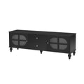 68.9'' Modern Tv Stand For Tvs Up To 75 Inches, Entertainment Center Media Console With Fluted Glass Doors, Five Solid Wood Legs For Living Room Black 70 79 Inches Mdf