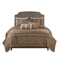 6 Piece Jacquard Quilt Set With Throw Pillows Brown Gold Full Queen Full Brown Gold Cotton