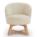 Swivel Chair With Cross Shaped Wooden Base,Lounge Chair With Solid Wood Legs, 360 Freely Swivel Chairclassic Linen Fabric For Living Room, Bedroom, Office, Dresser Beige Beige Primary Living Space American Design,Artsy,Casual,Classic,Modern Rubberwood