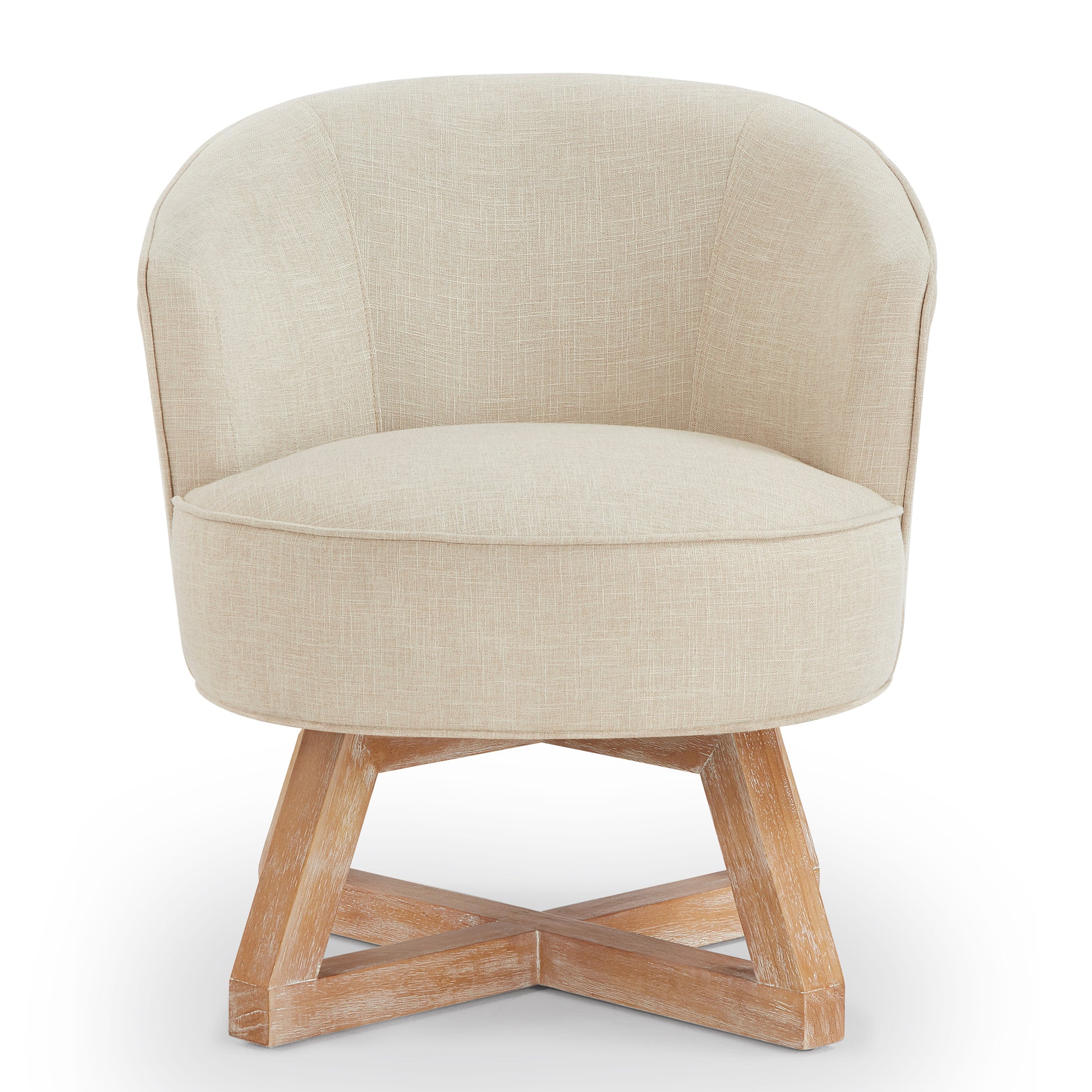 Swivel Chair With Cross Shaped Wooden Base,Lounge Chair With Solid Wood Legs, 360 Freely Swivel Chairclassic Linen Fabric For Living Room, Bedroom, Office, Dresser Beige Beige Primary Living Space American Design,Artsy,Casual,Classic,Modern Rubberwood
