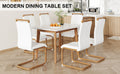 Table And Chair Set. White Sintered Stone Table Top With Rubberwood Legs, Foldable Computer Desk, Foldable Desk, 6 Modern Pu Leather High Cushion Side Chairs With Wood Grain Metal Legs. White Seats 6 Sintered Stone