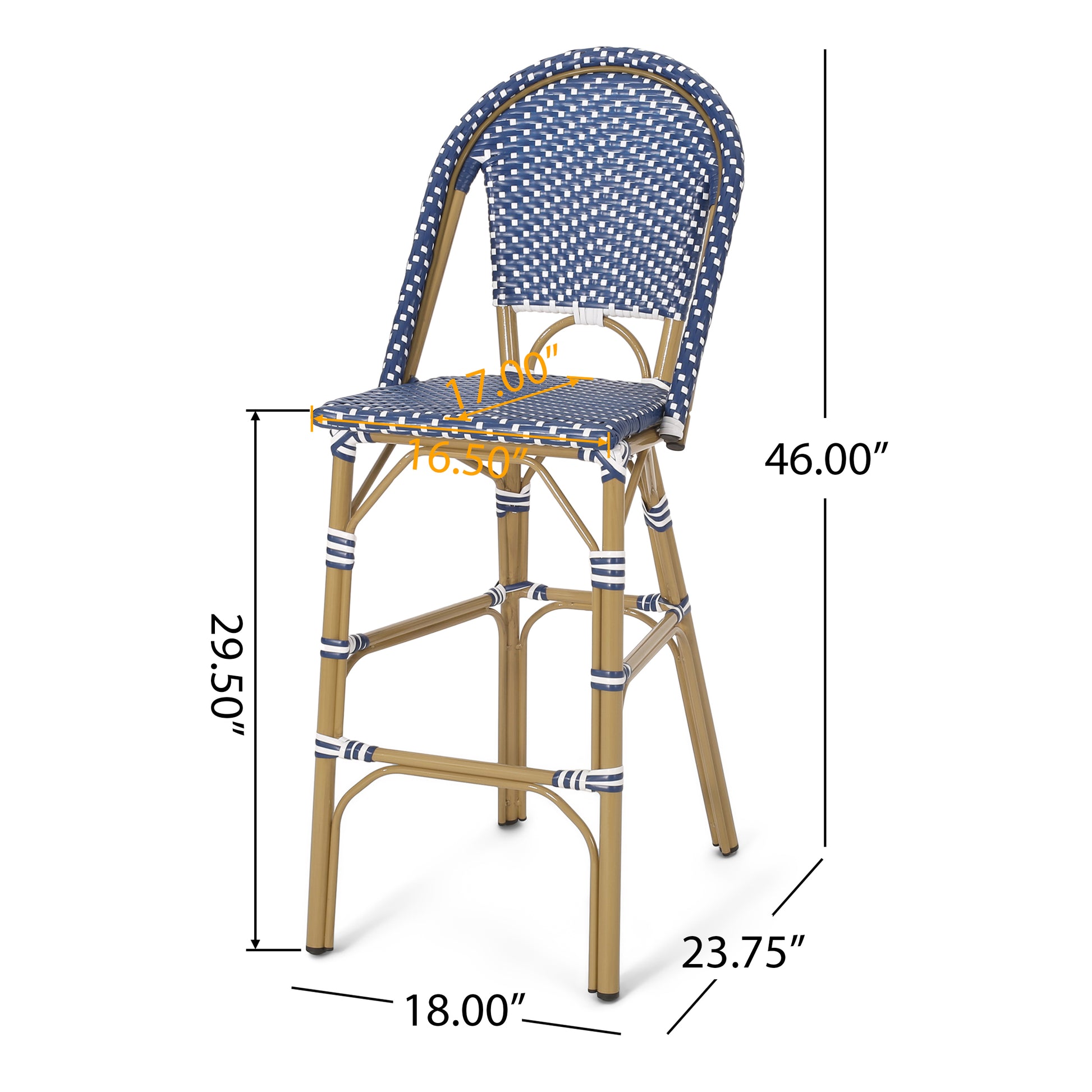 Wicker Bar Stool With Aluminum Frame Teal Blue Aluminium