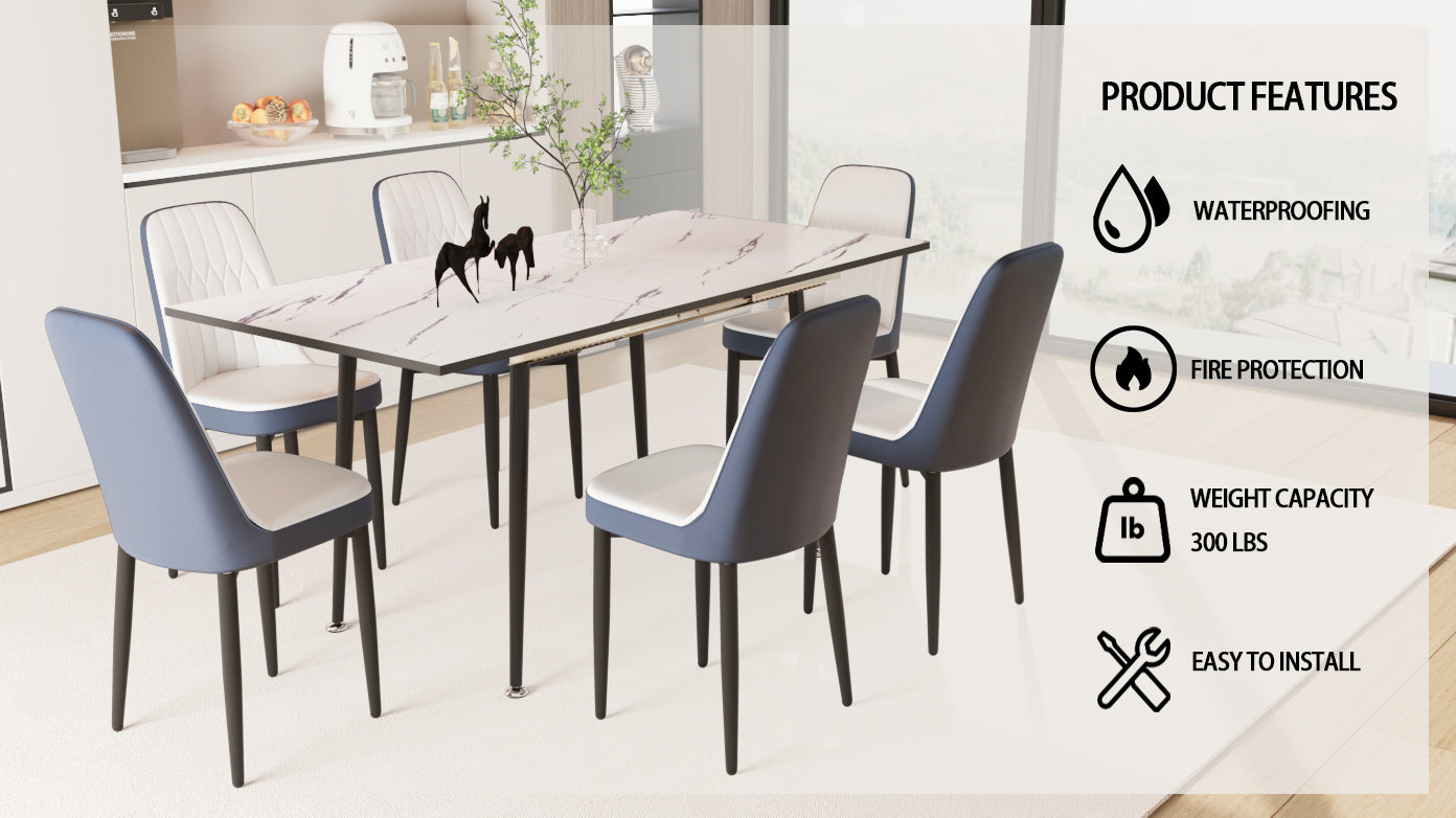 An Expandable Dining Table Set For 2 6 People, Equipped With Pu Fabric Thick Cushioned Dining Chairs And An Elegant And Spacious Dining Tablekitchen Table And Chair Set, With Black Metal Legs Black