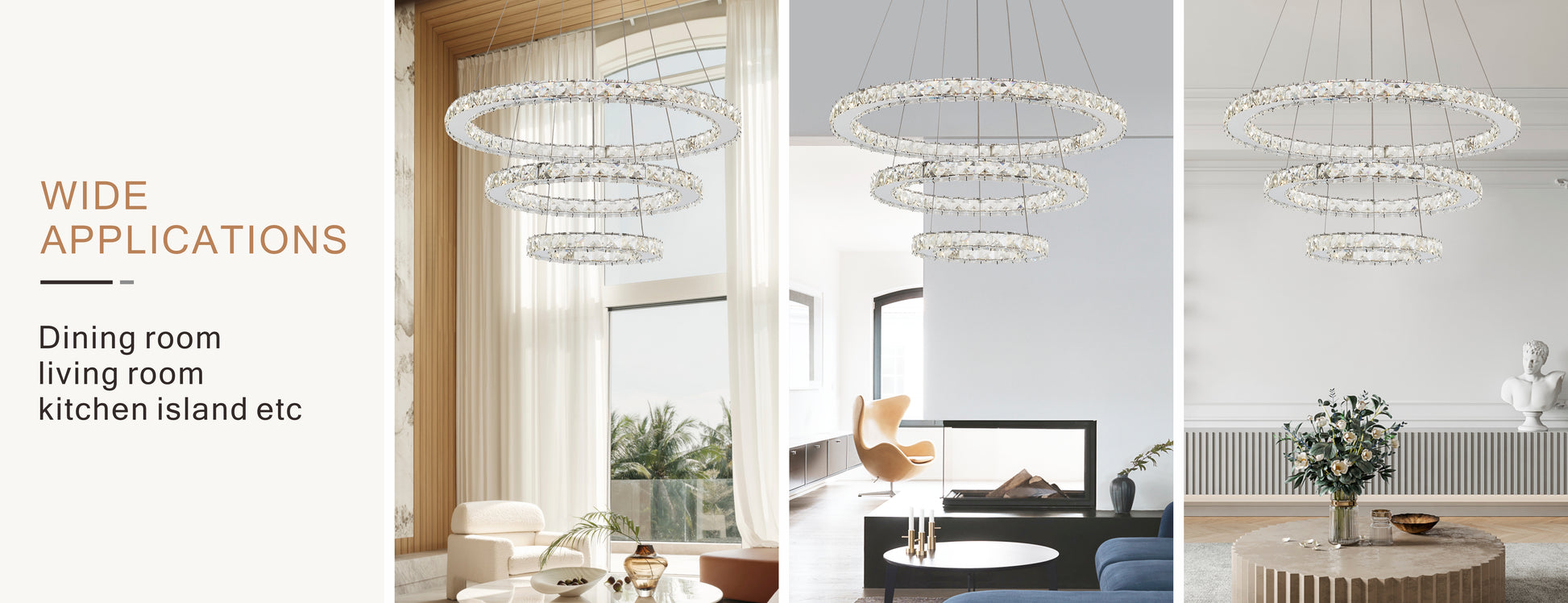 3 Layers Round Ring Chandelier, Iron Stainless Steel Crystal Chrome Color 4000K Natural White Lighting Fixtures, 60W Led Pendant Light For Living Room Dining Room Chrome Ceiling Lights 3100K 4200K