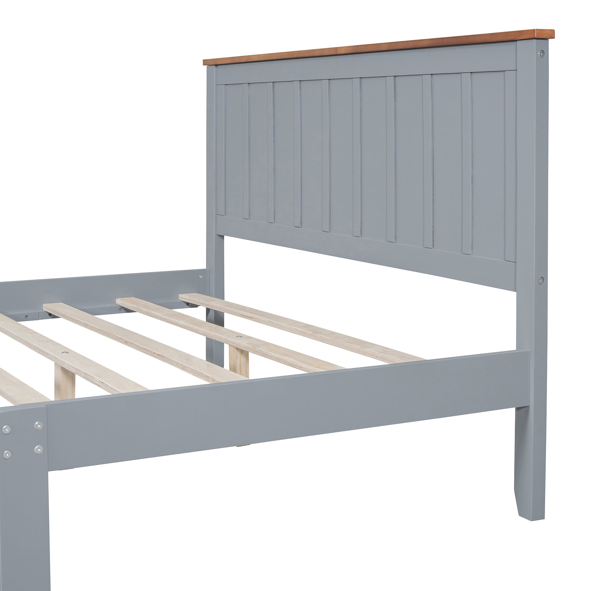 Queen Size Wood Platform Bed Wooden Slat Support, Vintage Simple Bed Frame With Rectangular Headboard And Footboard, Grey Box Spring Not Required Queen Grey Wood