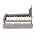 Twin Size Velvet Platform Bed With Rabbit Shaped Headboard, With Drawers, With Bed End Storage Pocket, Gray Twin Gray Plywood