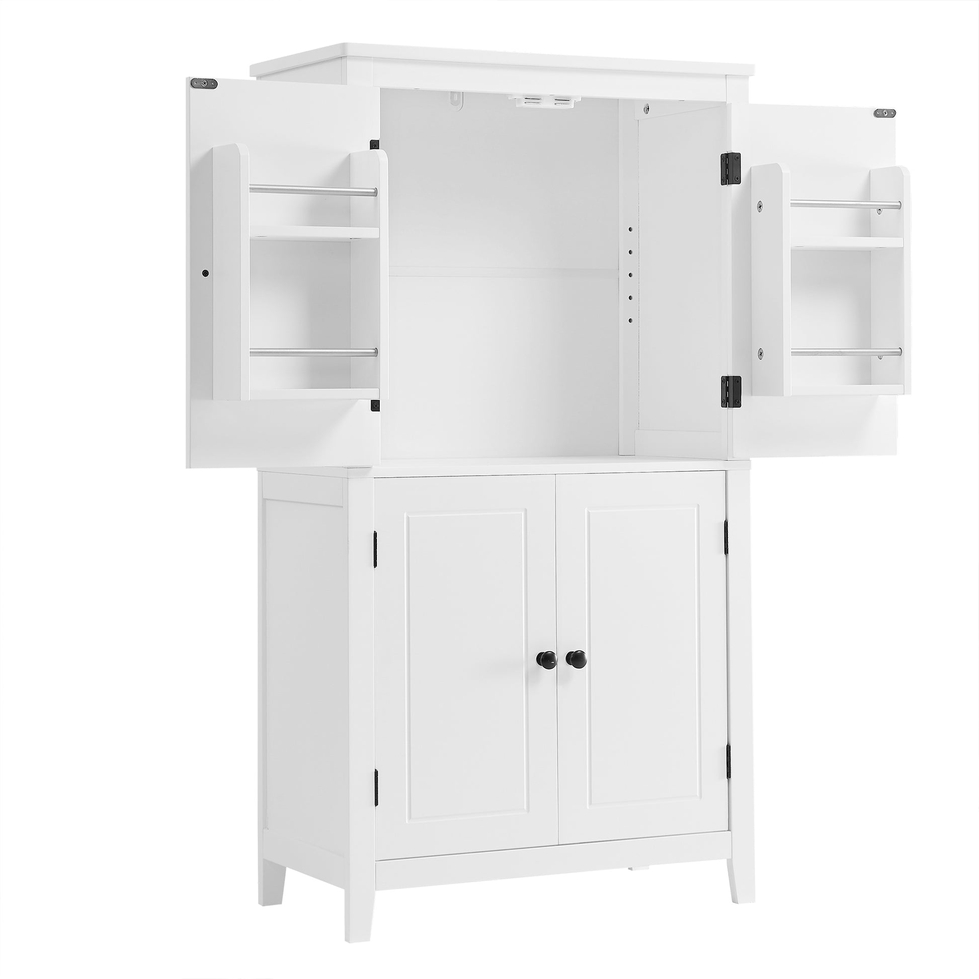 Elegant Bathroom Floor Storage Cabinet, Bathroom Storage Unit, Freestanding Cabinet With 4 Doors, Adjustable Shelves, Adaptable Shelves, White White Mdf