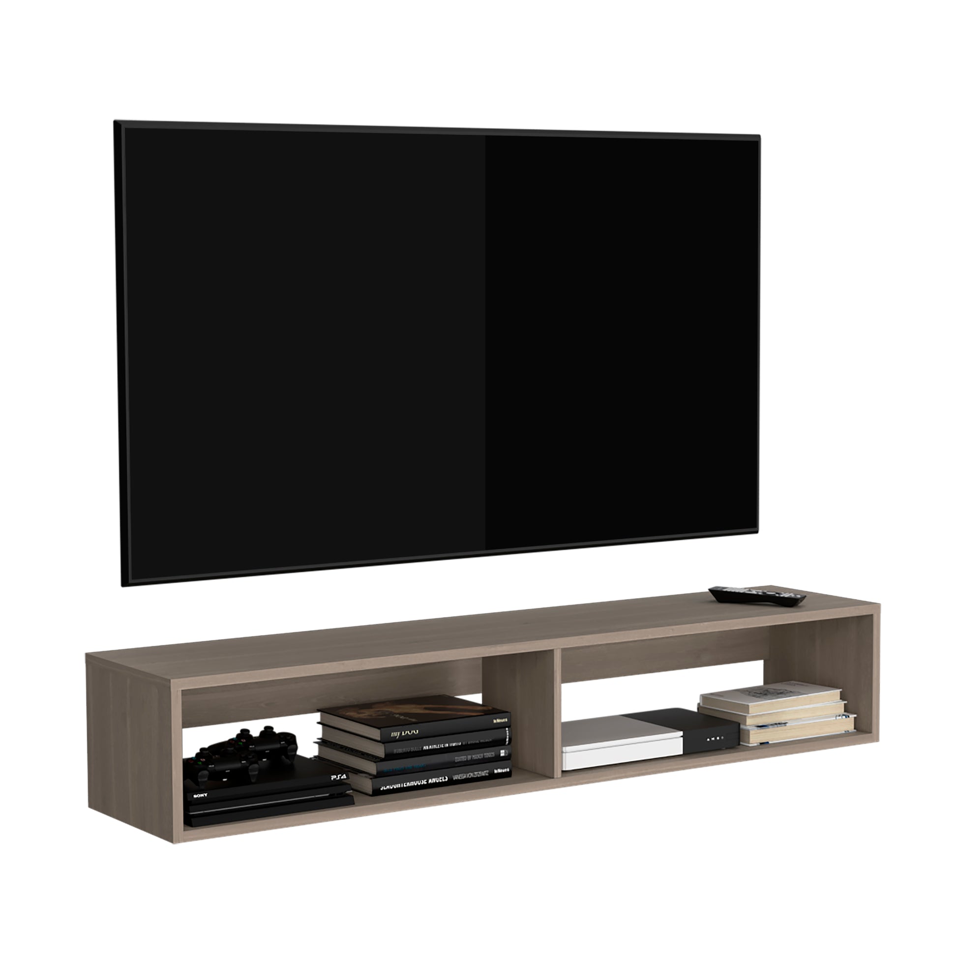 Warrior 59" Floating Tv Stand With Two Open Shelves, Media Compartments And Cable Management Light Gray Primary Living Space 50 Inches 50 59 Inches Modern Particle Board