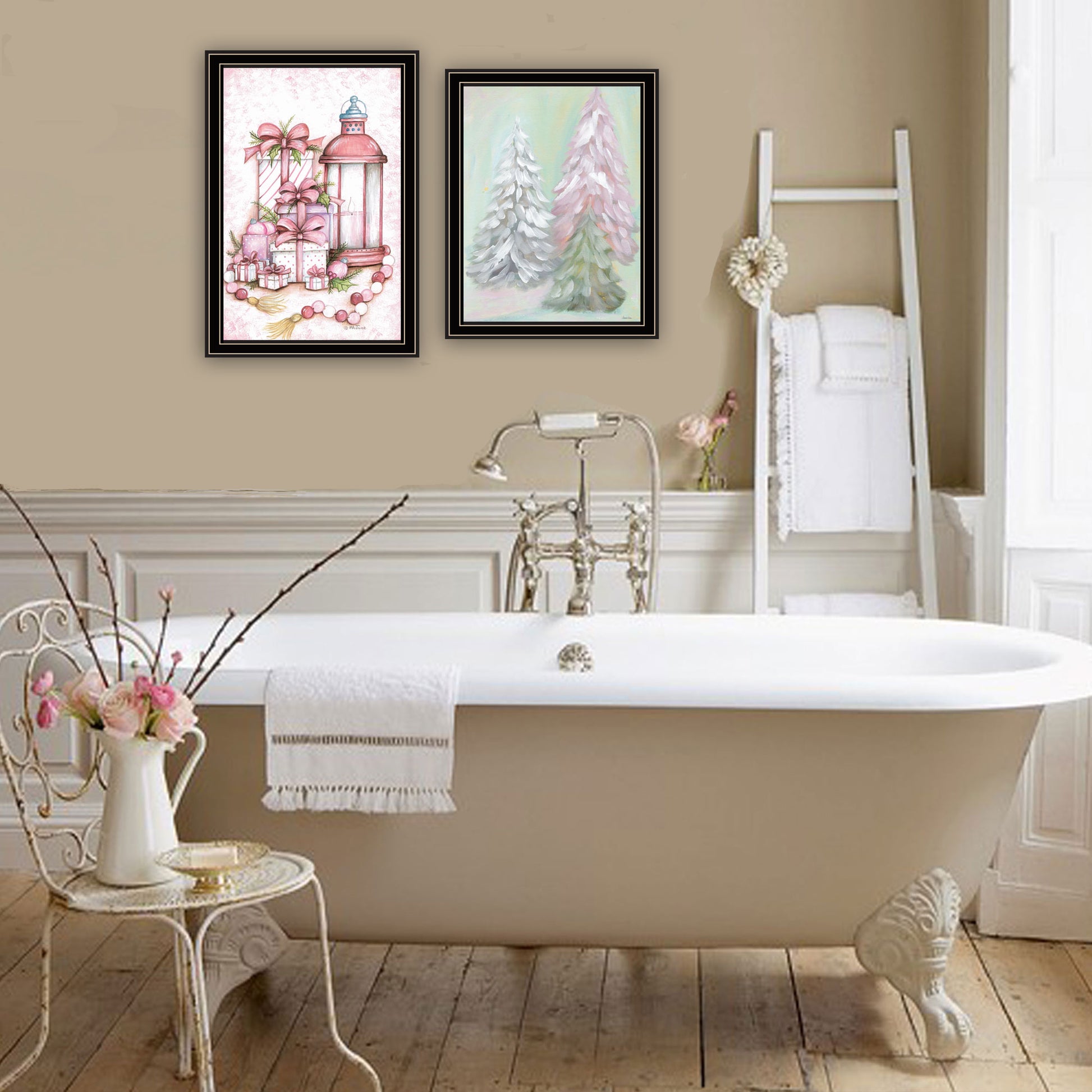 2 Piece Vignette Pink Candy Land Christmas Trees Black Framed Wall Art For Living Room, Bedroom Wall Art Print For Home Decor By Mary June Multi Wood Paper