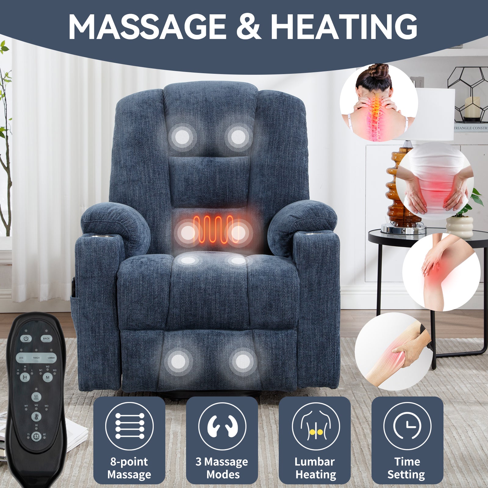 Large Power Lift Recliner Chair With Massage And Heat For Elderly, Overstuffed Wide Recliners, Heavy Duty Motion Mechanism With Usb And Type C Ports, 2 Steel Cup Holders, Brown White Metal Primary