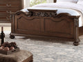 Gorgeous Traditional Antique Cherry 1Pc Eastern King Size Bed Tufted Faux Leather Headboard Wooden Bedframe Box Spring Required King Cherry,Walnut Wood Bedroom Classic,Luxury,Traditional Pine Bed