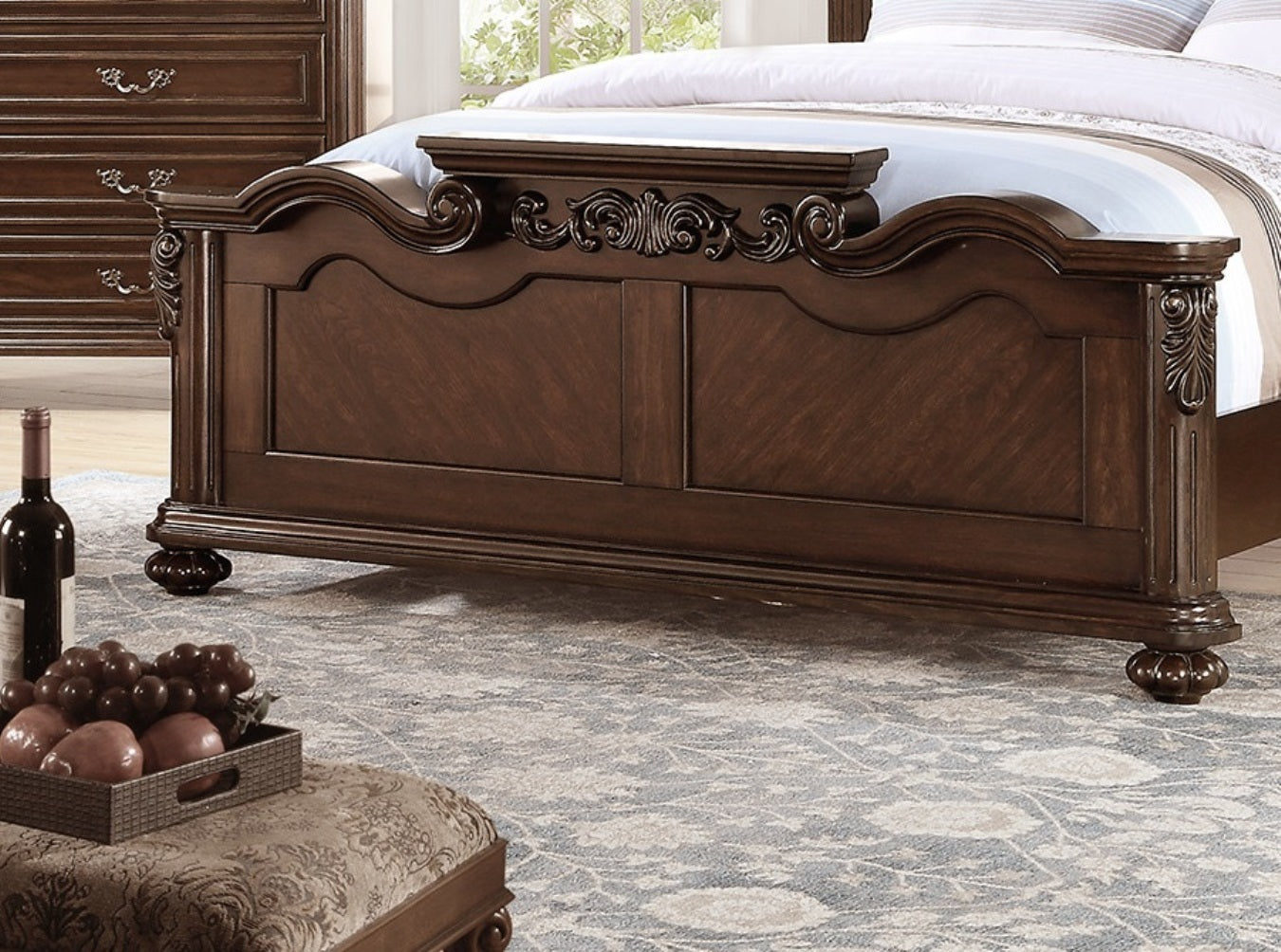 Gorgeous Traditional Antique Cherry 1Pc Queen Size Bed Tufted Faux Leather Headboard Wooden Bedframe Box Spring Required Queen Cherry,Walnut Wood Bedroom Classic,Luxury,Traditional Pine Bed Frame