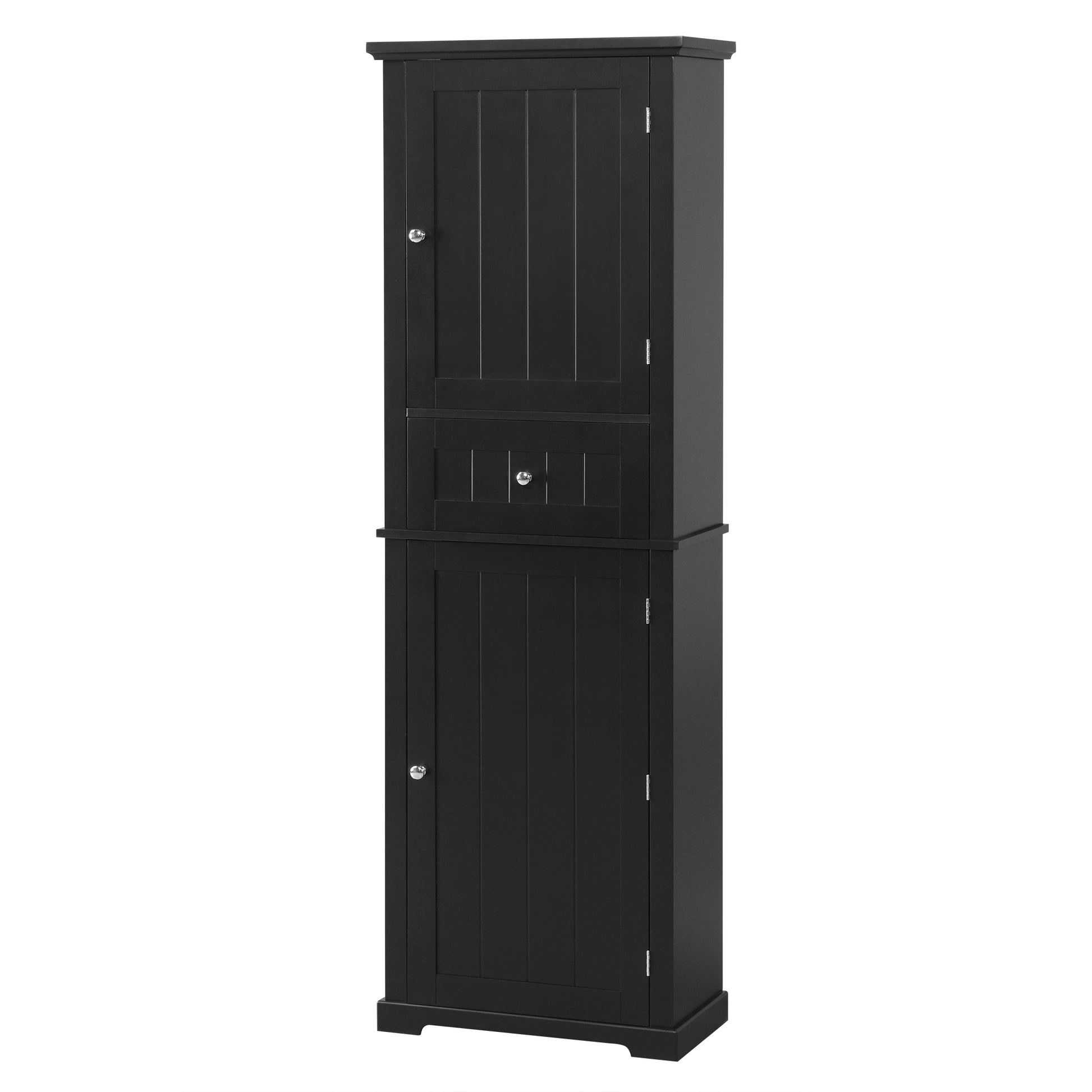 Tall Bathroom Storage Cabinet, Freestanding Storage Cabinet With Drawer And Adjustable Shelf, Mdf Board With Painted Finish, Black Black Mdf