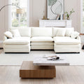 Oversized Modular Cushioned Sofa With Conversible Ottoman, 3 Seater Sofa With 2 Footstools, U Shape Sofa In Beige Corduroy Fabric Beige Corduroy 3 Seat