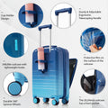 Luggage Set Of 3, 20, 24, 28Inch With Usb Port, 20, 24Inch With Front Opening Design Airline Certified Carry On Luggage With Cup Holder, Abs Pc Hard Shell Luggage With Spinner Wheels, Blue Blue Abs