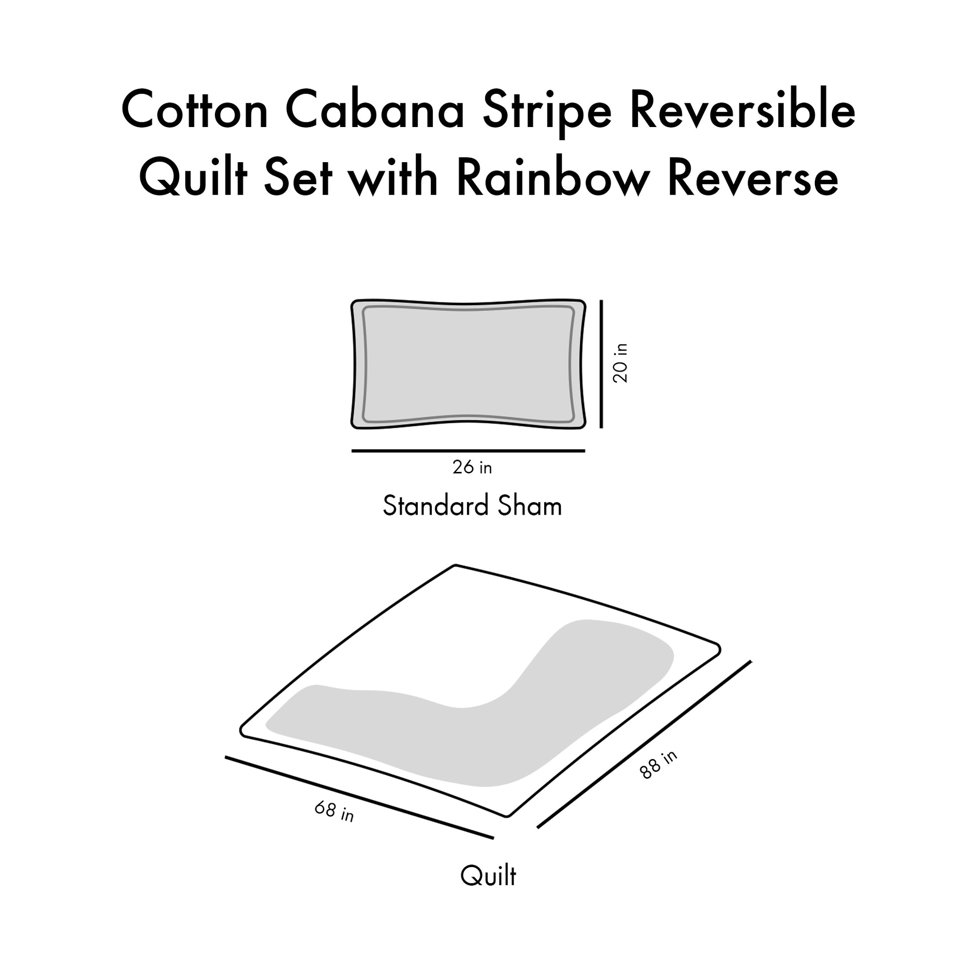 Cotton Cabana Stripe Reversible Quilt Set With Rainbow Reverse Twin Pink Cotton
