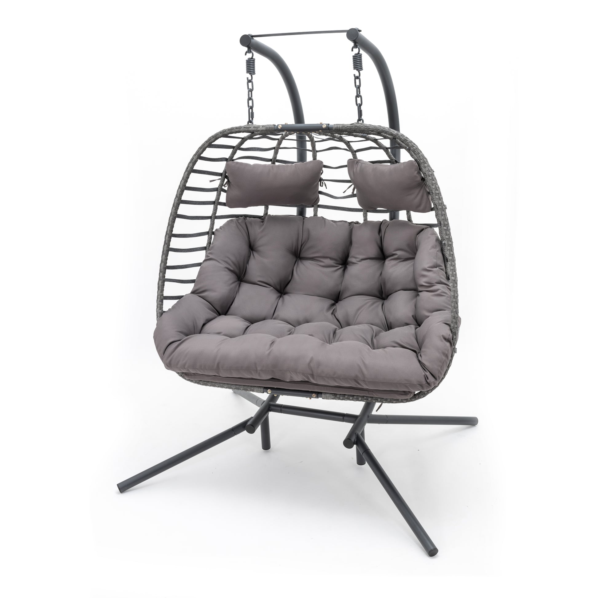 Double Swing Chait With Dark Grey Cushion Antique Dark Grey Steel