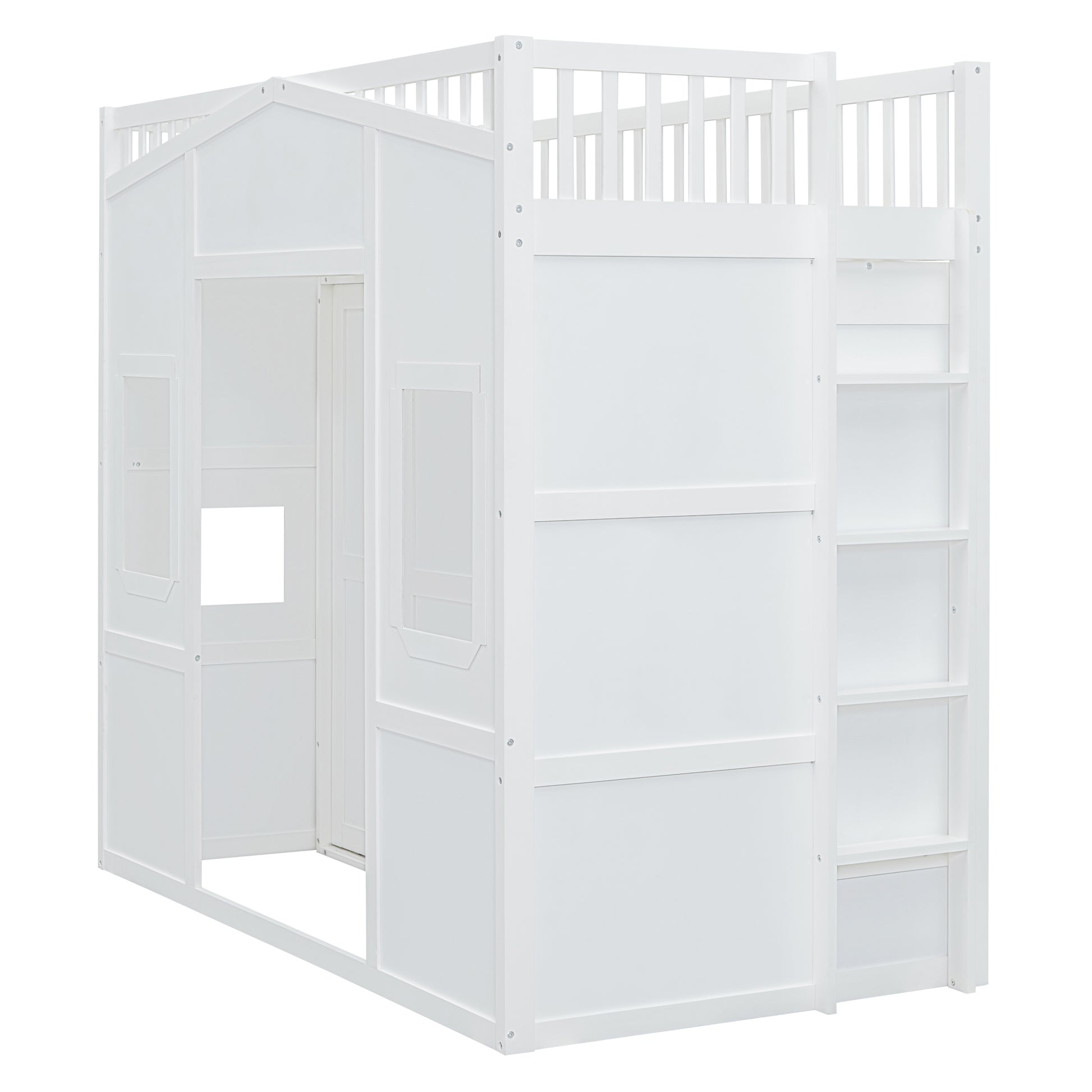 Twin Size House Loft Bed With Ladder And Wardrobe White Twin White Solid Wood