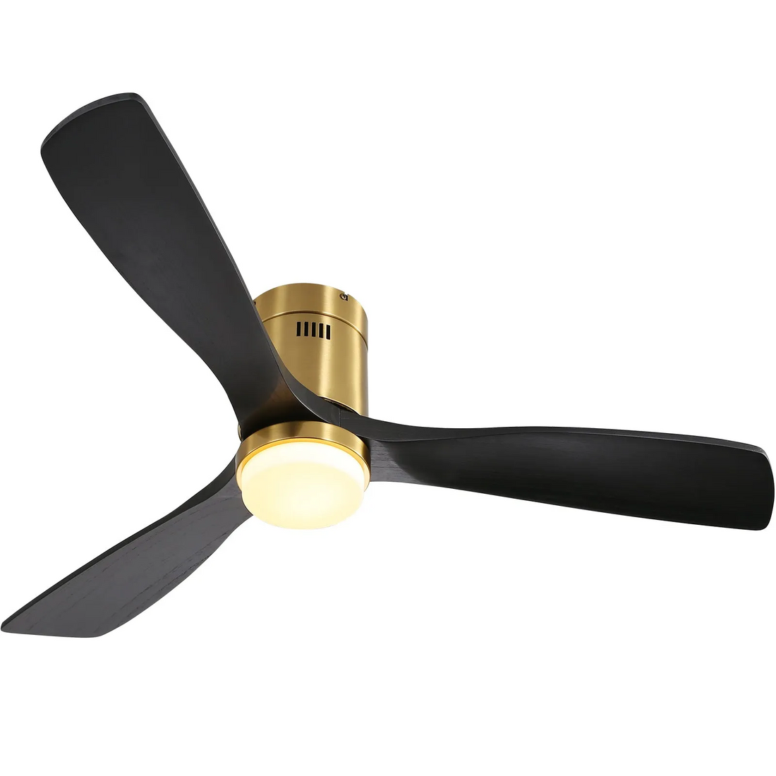 52 Inch Flush Mount With 3 Solid Wood Blades Remote Control Reversible Dc Motor For Living Room Gold Metal & Wood