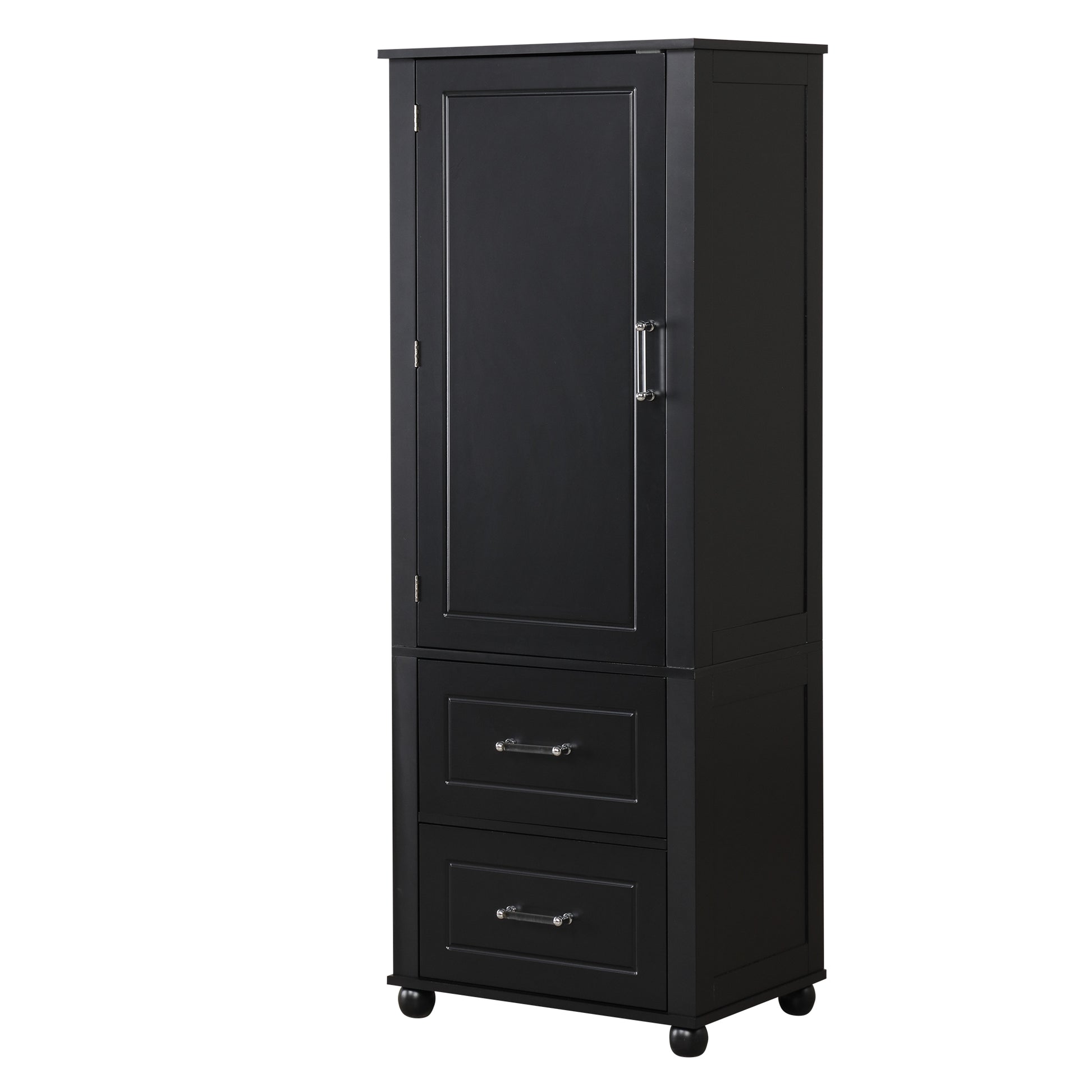 Tall Bathroom Storage Cabinet, Freestanding Storage Cabinet With Two Drawers And Adjustable Shelf, Mdf Board With Painted Finish, Black Black Mdf