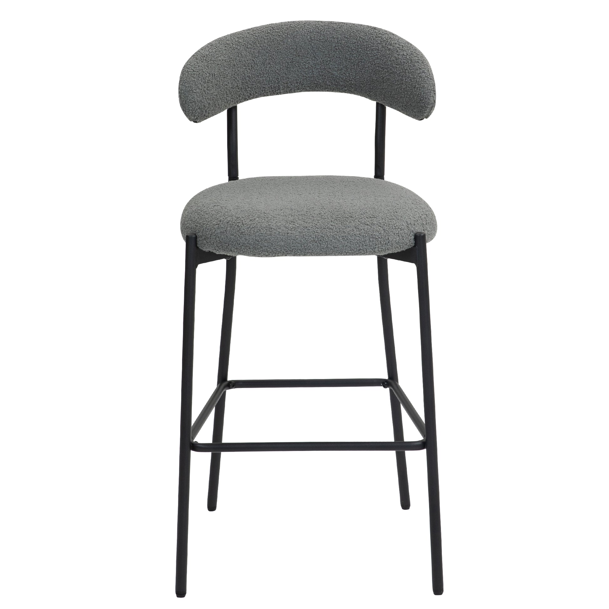 26'' Counter Height Bar Stools Teddy Fabric Cover Kitchen Island Counter Bar Stool With Black Powder Coating Base And Footrest Grey Cushion Metal Grey Kitchen Foam Modern Bar Stools Open Back 1 Foam Teddy