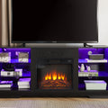 Tv Stand Electric Fireplace Glass Shelves, 3D Fireplace Tv Stand With Led Lights Wood With Usb Charging Outlet Modern Television Table Center For Tv Up To 62