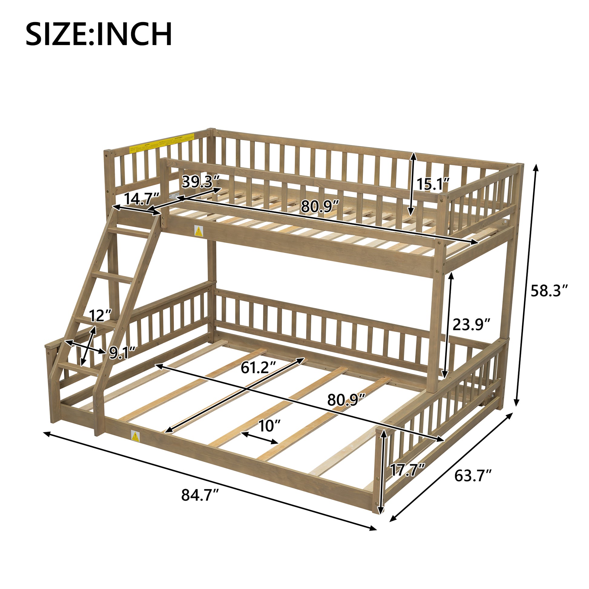 Twin Xl Over Queen Bunk Bed With Ladder And Guardrails, Walnut Expected Arrival Time: 10.27 Box Spring Not Required Twin Xl Walnut Wood Bunk Solid Wood Mdf