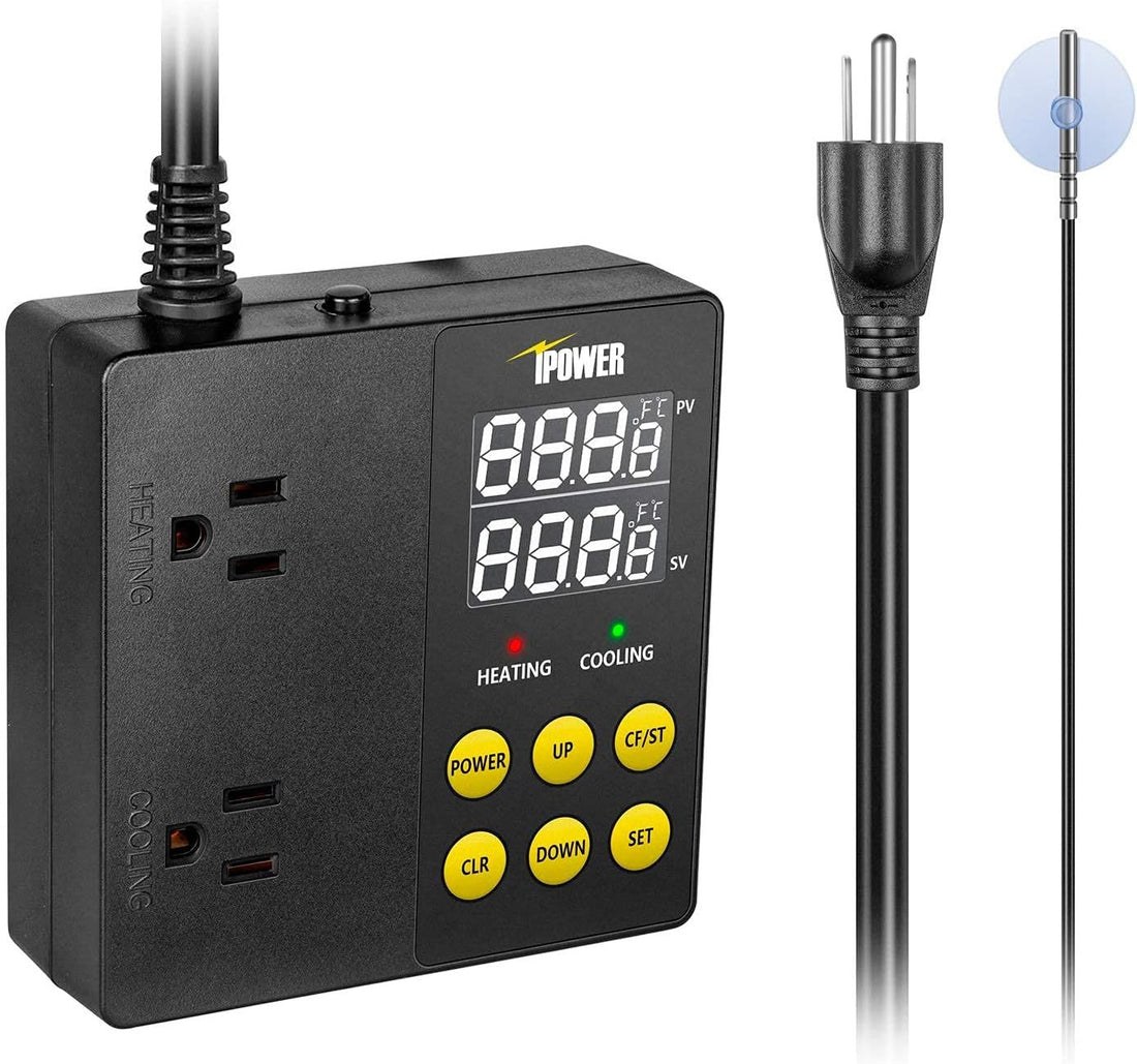 Professional Digital Heating And Cooling Temperature Controller For Seed Germination, Reptiles And Brewing Breeding Fermenter Greenhouse, Grow Tent, 1875W Black Ceramic Tile Iron