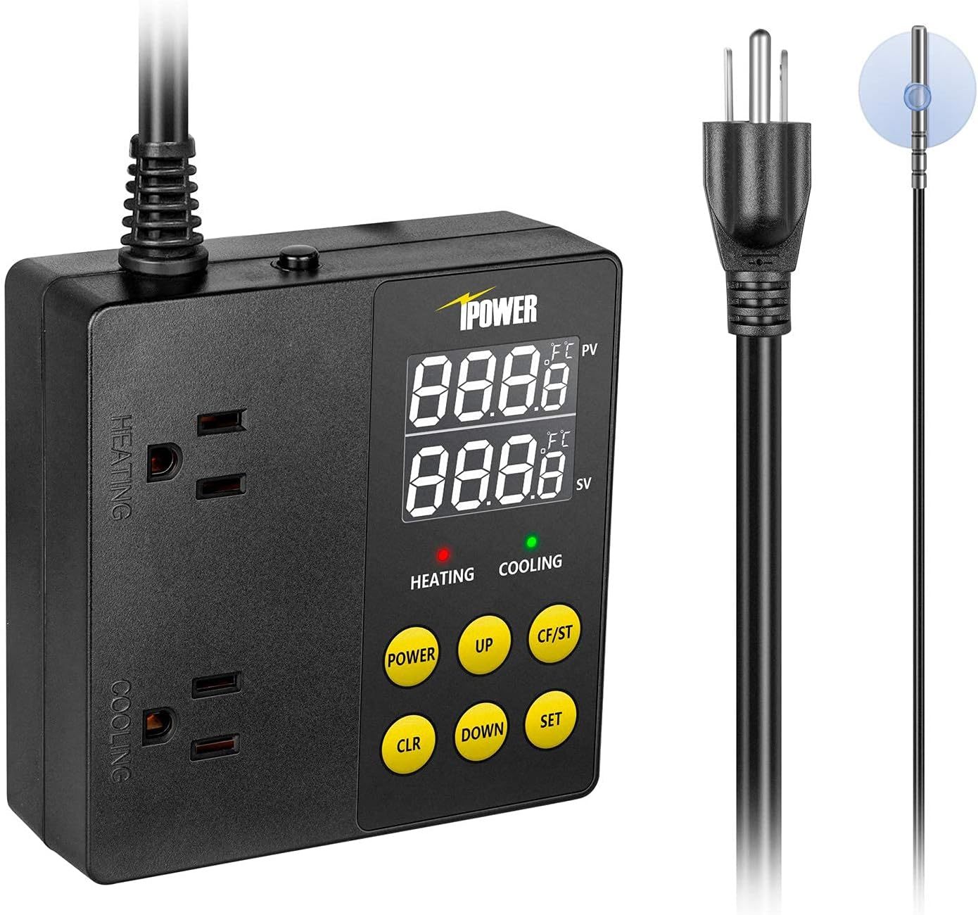 Professional Digital Heating And Cooling Temperature Controller For Seed Germination, Reptiles And Brewing Breeding Fermenter Greenhouse, Grow Tent, 1875W Black Ceramic Tile Iron