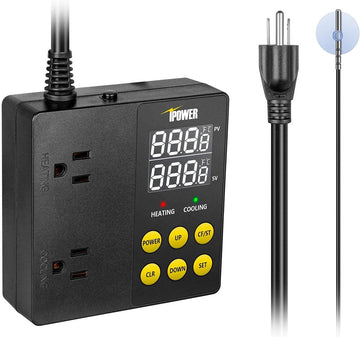 Professional Digital Heating And Cooling Temperature Controller For Seed Germination, Reptiles And Brewing Breeding Fermenter Greenhouse, Grow Tent, 1875W Black Ceramic Tile Iron