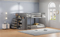 Full Over Full Bunk Bed With 4 Drawers And 3 Shelves Gray Full Gray Solid Wood