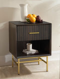 Nightstand, Modern Grooved Stripes Bed Side Table With A Drawer,Wood End Table With Golden Metal Handle And Metal Legs 1 Pieces Brown Wood Metal