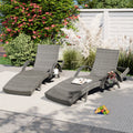 K&K 80'' Outdoor Wicker Chaise Lounge Chairs Set Of 2, Patio Rattan Reclining Chair Pull Out Side Table Adjustable Backrest Ergonomic Wave Design Pool Sunbathing Recliners, Grey No Lounge Grey Seats