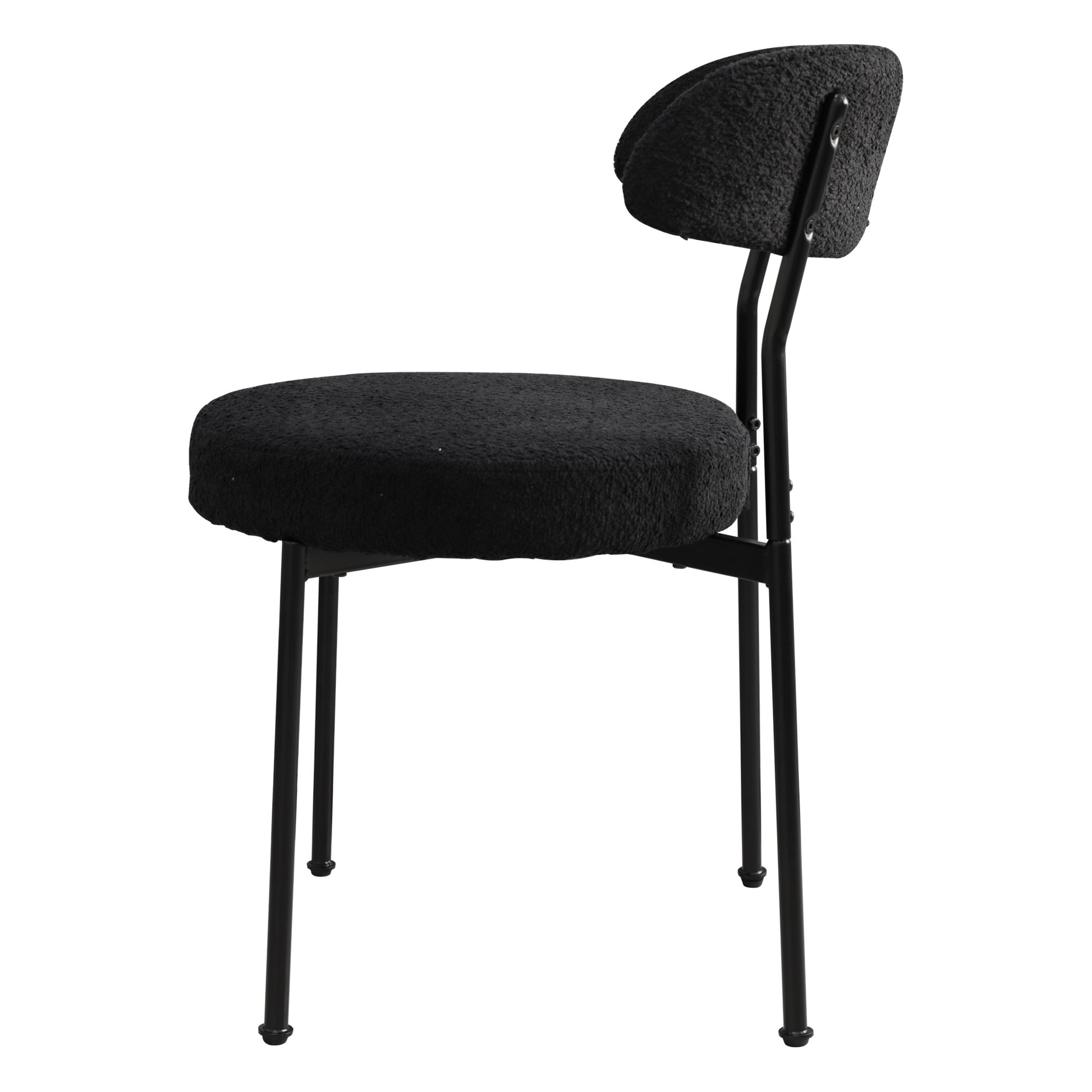 Boucle Upholstered Dining Chairs With Curved Backrest & Metal Legs Set Of 2, Black Metal Black Dining Room Foam Classic,Modern Dining Chairs Set Of 2 Fabric Metal