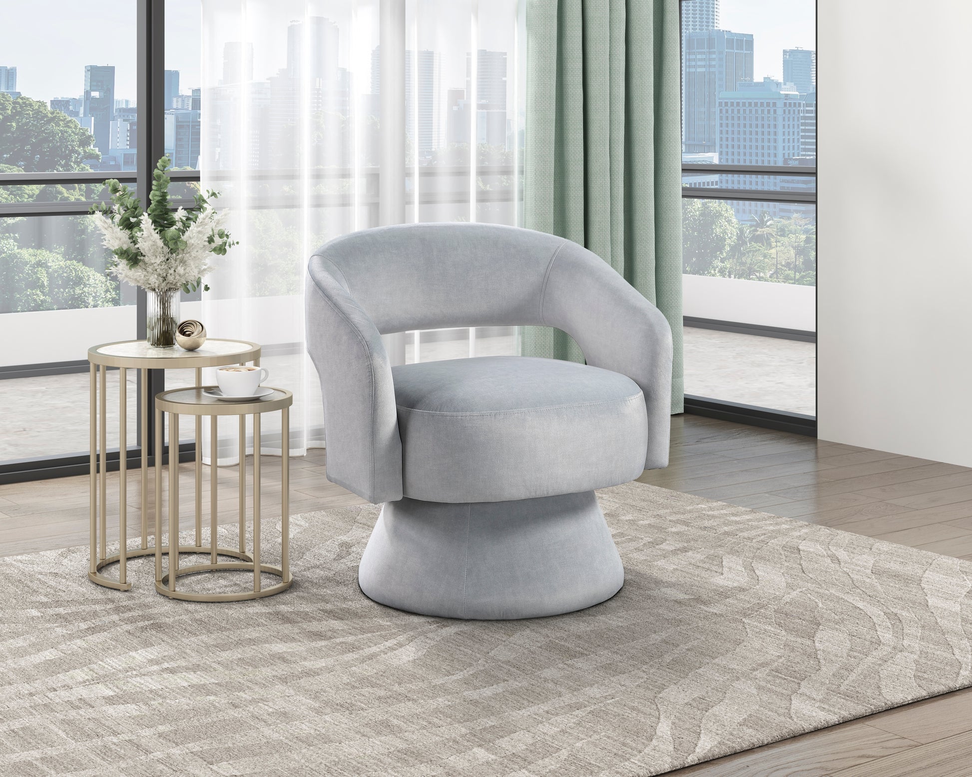Modern Luxury Swivel Accent Chair 1Pc Gray Velvet Upholstery Solid Wood Stylish Home Furniture Gray Primary Living Space Luxury,Modern Plywood,Solid Wood