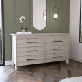 Double Dresser, Four Legs, 6 Drawer, Superior Top, Light Gray Light Gray Solid Wood Mdf Engineered Wood