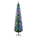 Homcom 7Ft Tall Pencil Prelit Artificial Christmas Tree Holiday D Cor With 499 Branches, 180 Colorful Led Lights, Steel Base, Green Green Plastic