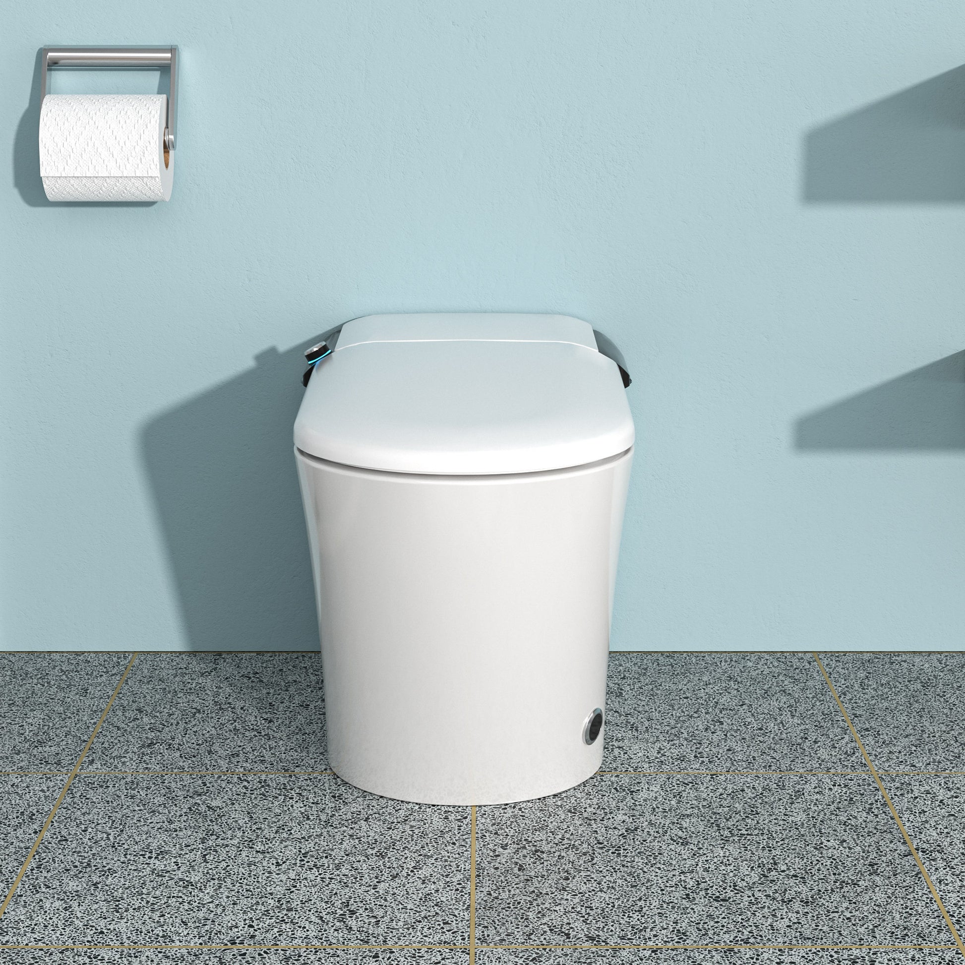 Smart Toilet With Bidet Built In, Auto Open & Close, Elongated Heated Seat, Foot Sensor Flush, Led Display, Warm Water Wash, Dryer, Night Light White Ceramic