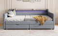 Twin Size Daybed With 2 Storage Drawers And 2 Tier Shelf & Usb Type C Port, Modern Linen Upholstered Sofa Day Bed Frame With Smart Led Light For Livingroom, Apartment,Light Grey Box Spring Not