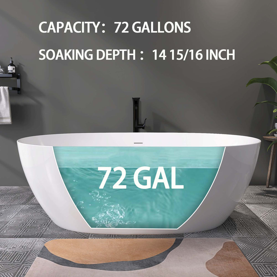 67" Acrylic Free Standing Tub Classic Oval Shape Soaking Tub, Adjustable Freestanding Bathtub With Integrated Slotted Overflow And Chrome Pop Up Drain Anti Clogging Gloss White Gloss White Oval Bathroom Freestanding Tubs Polished 61 69 In Modern Soaking