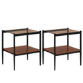 Set Of 2 Rectangle End Table, Tempered Glass Tabletop With Mdf Layer, Modern Table For Living Roombrown Glass Brown Tempered Glass