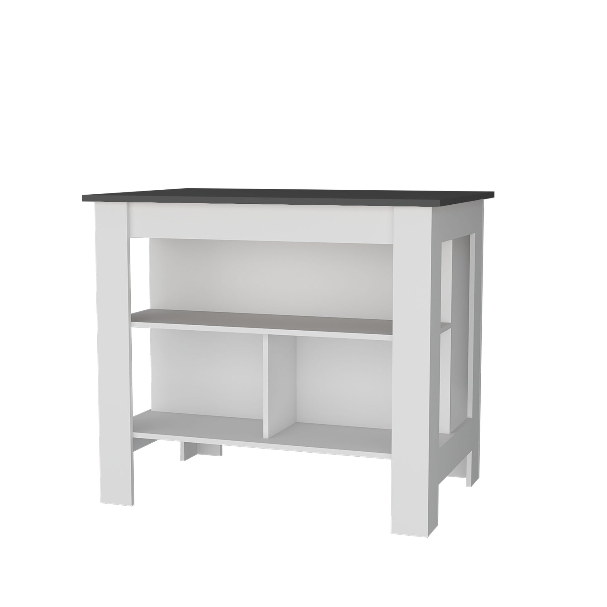 Aztec Kitchen Island In Melamine With Open Storage, Grey White Grey White Kitchen Modern Rectangular Pine Particle Board Melamine Medium 40 55In