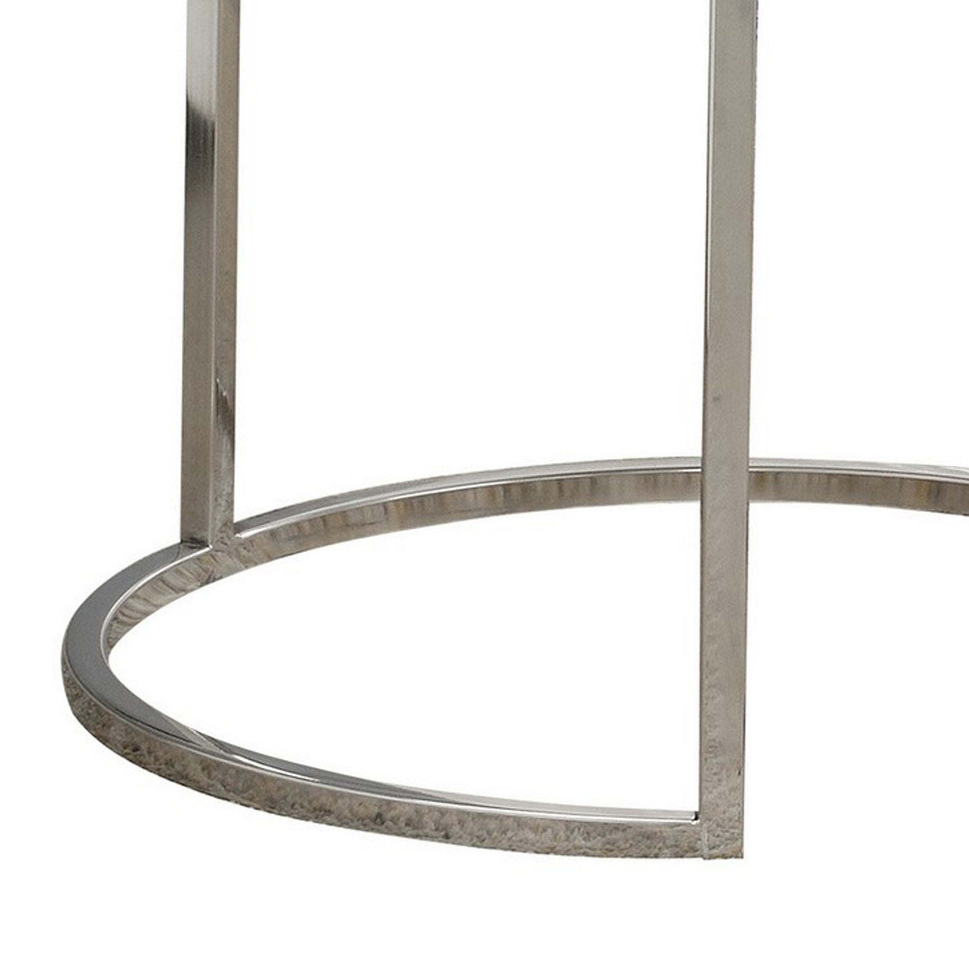 24 Inch Nesting Accent Tables, Mirrored Gemstone Trim, Set Of 2, Silver Silver Glass Metal